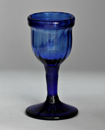 Georgian, wrythen-moulded "Bristol" blue glass egg cup (1 of 3)