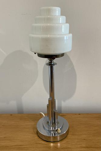 Art Deco Chrome Table Lamp with Opaline Shade (1 of 15)