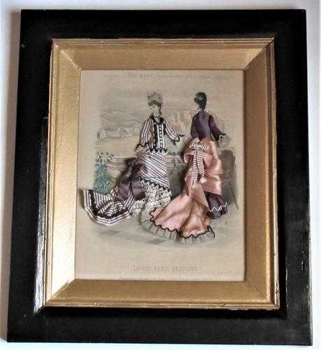 Antique Victorian 3-D Fashion Picture, Textile And Print, Original Frame, 1877 (1 of 8)