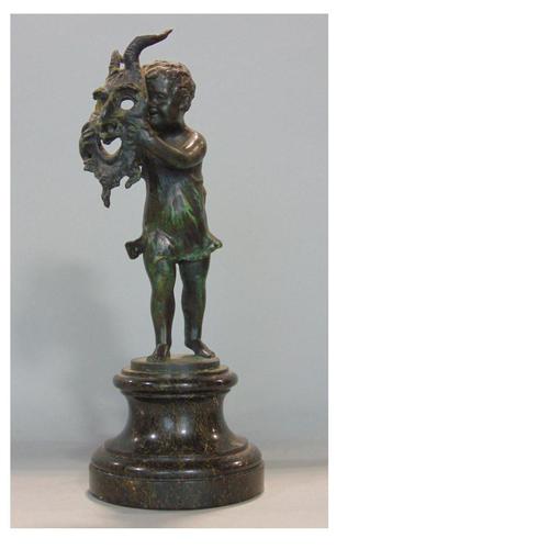 Very Fine Bronze Sculpture of Child With Devil Mask 19th Century (1 of 6)