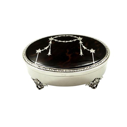 Sterling Silver & Tortoiseshell 5" Trinket Box - Mappin & Webb 1931 (1 of 10)