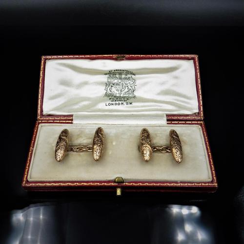 Antique Boxed Edwardian 9ct Gold Engraved Fancy Cufflinks (1 of 7) Antique Boxed Edwardian 9ct Gold Engraved Fancy Cufflinks (1 of 7)