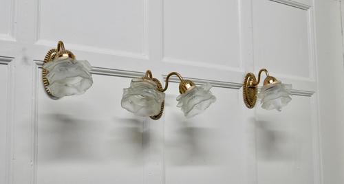 Brass Wall Light Set with Flower Shades, 1 Double and 2 Single Lights (1 of 14) Brass Wall Light Set with Flower Shades, 1 Double and 2 Single Lights (1 of 14)