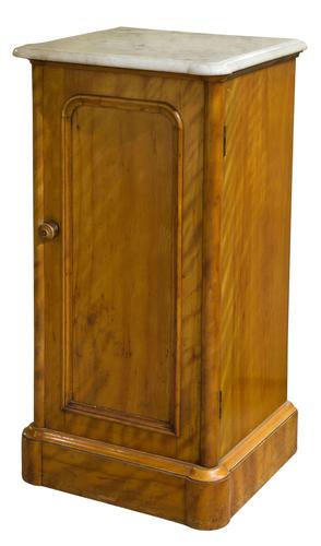 19th Century Satin Birch Bedside Cabinet with Marble Top (1 of 8) 19th Century Satin Birch Bedside Cabinet with Marble Top (1 of 8)