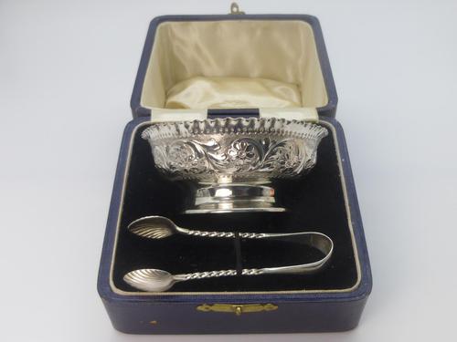 Victorian Silver Sugar Bowl & Tongs (1 of 8) Victorian Silver Sugar Bowl & Tongs (1 of 8)