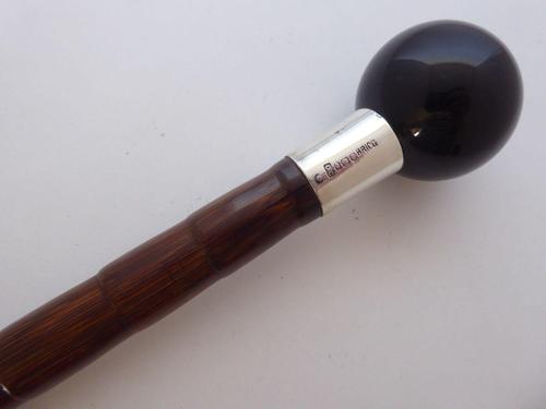 Brigg Gents Dress Walking Stick Cane 1903 Silver Collar Obsidian Partridge Wood (1 of 11)