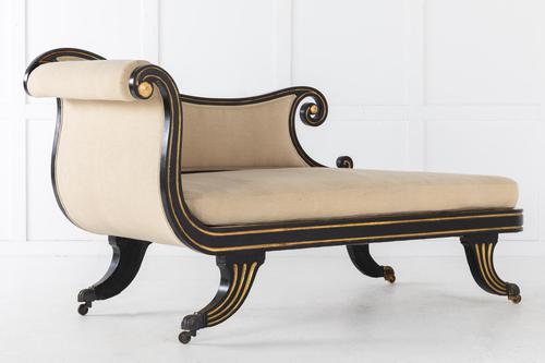 Early 19th Century Regency Ebonised and Gilt Chaise Longue (1 of 5)