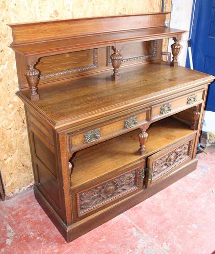 1920s Arts & Craft Style Carved Oak Sideboard with Back (1 of 9)