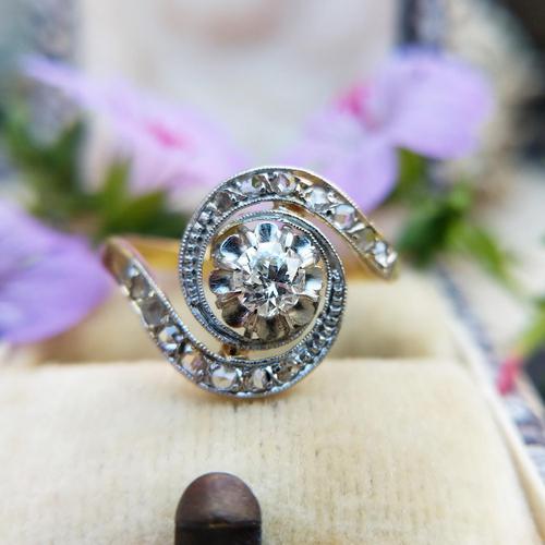 Antique French 18ct Gold Diamond Tourbillon Ring (1 of 7) Antique French 18ct Gold Diamond Tourbillon Ring (1 of 7)