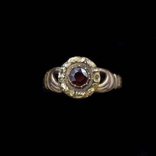 Antique Fede Claddagh Double Hand Garnet Gold Ring (1 of 8) Antique Fede Claddagh Double Hand Garnet Gold Ring (1 of 8)