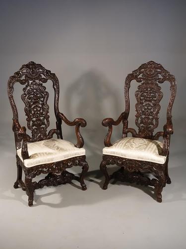 Remarkable Pair of Late 19th Century Walnut Throne Chairs (1 of 10) Remarkable Pair of Late 19th Century Walnut Throne Chairs (1 of 10)