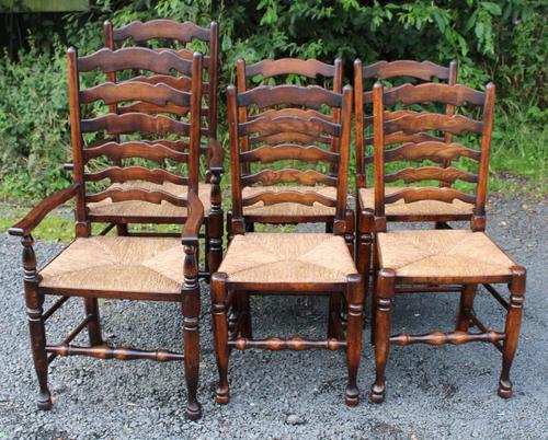 1960s Set 6 Ash Ladder Back Dining Chairs 4+2 Carvers (1 of 3)