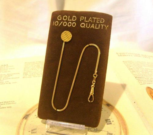 Vintage Pocket Watch Chain 1970s 12ct Gold Plated with Ornate Button Fob Nos (1 of 11)