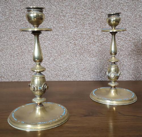 Pair of Brass Arts and Crafts Candlesticks (1 of 12)