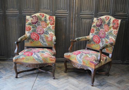 Pair of French Regence Carved Walnut Library Fauteuils (1 of 9) Pair of French Regence Carved Walnut Library Fauteuils (1 of 9)