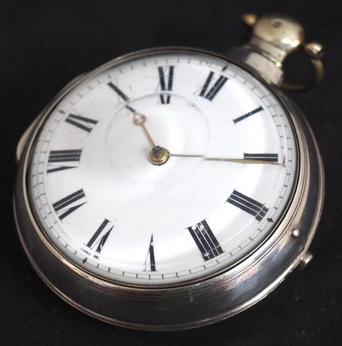 Antique Silver Pair Case Pocket Watch Fusee Verge Escapement Key Wind Enamel Dial W Hollison London (1 of 9)