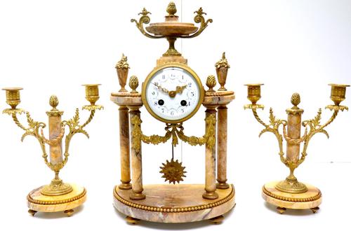 Antique 8 Day French Ormolu & Marble Mantel Clock Set with 2 Branch Candelabras (1 of 10) Antique 8 Day French Ormolu & Marble Mantel Clock Set with 2 Branch Candelabras (1 of 10)