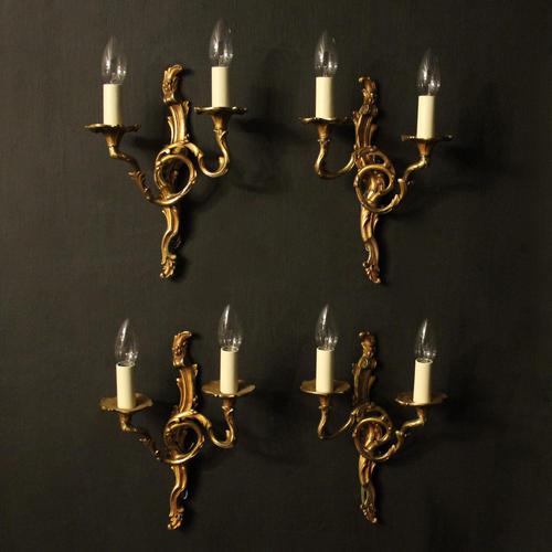 French Set of 4 Gilded Opposing Twin Arm Wall Lights (1 of 9) French Set of 4 Gilded Opposing Twin Arm Wall Lights (1 of 9)