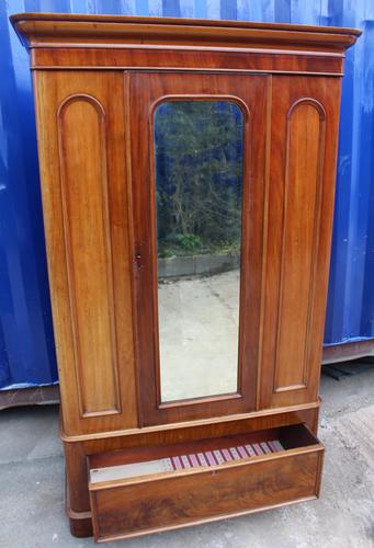 1900's Mirrored 1 Door Mahogany Wardrobe with Large Drawer (1 of 4)