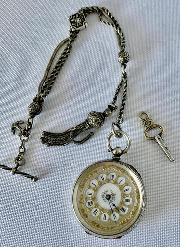 Pretty Silver Ladies Fob Watch & Fob c.1890 (1 of 9)