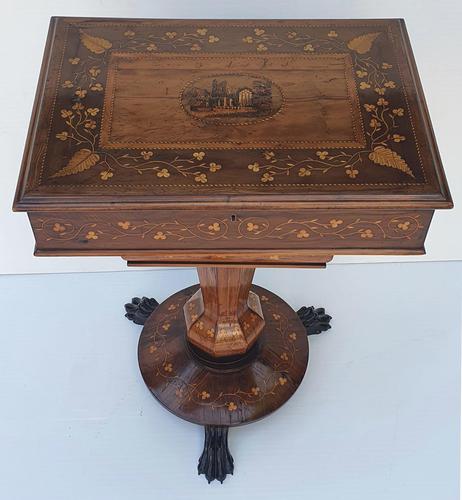 Rare 19th Century Marquetry Inlaid Irish Killarney Work Box or Table (1 of 13)