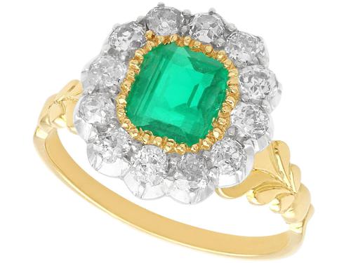 1.31ct Emerald & 0.98ct Diamond, 18ct Yellow Gold Dress Ring - Antique (1 of 9)