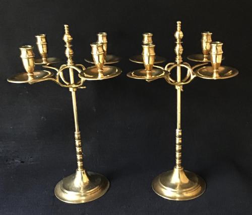 Pair of Arts & Crafts Brass 4 Branch Rise & Fall Candelabra (1 of 7) Pair of Arts & Crafts Brass 4 Branch Rise & Fall Candelabra (1 of 7)