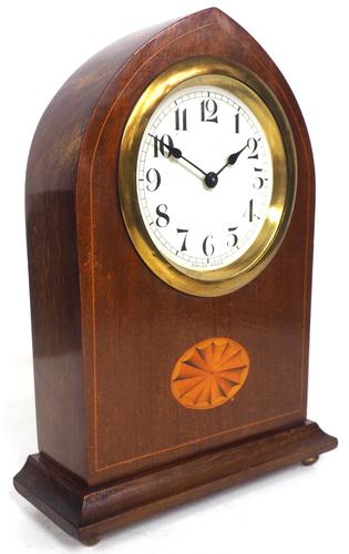 Solid Mahogany Lancet Cased Timepiece Clock with Satinwood Inlaid Decoration (1 of 9)