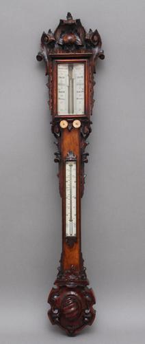 19th Century Carved Oak Cased Stick Barometer (1 of 8)