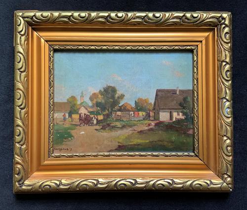 Josef Harencz Farmyard & Horses Landscape Oil Painting (1 of 10)