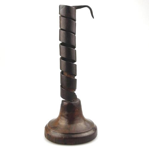 Rare Coiled Steel & Fruitwood 'rat de Cave' Candlestick 18th Century (1 of 5) Rare Coiled Steel & Fruitwood 'rat de Cave' Candlestick 18th Century (1 of 5)