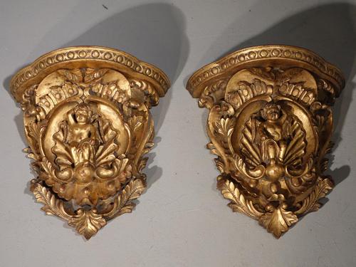 A Late 19th Century Pair of Italian Giltwood Wall Brackets (1 of 5) A Late 19th Century Pair of Italian Giltwood Wall Brackets (1 of 5)