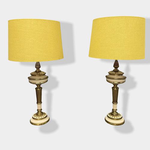 Pair of Enamel & Brass Lamps (1 of 6) Pair of Enamel & Brass Lamps (1 of 6)
