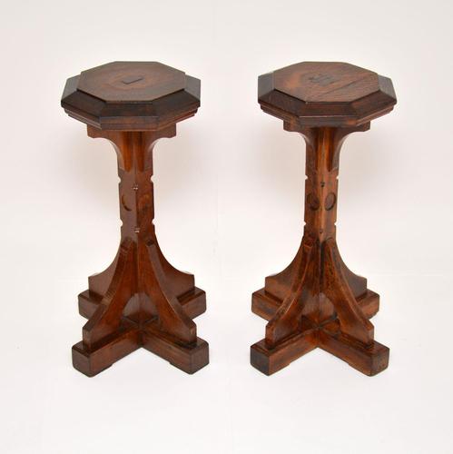 Pair of Solid Oak Pedestal Side Tables (1 of 11) Pair of Solid Oak Pedestal Side Tables (1 of 11)