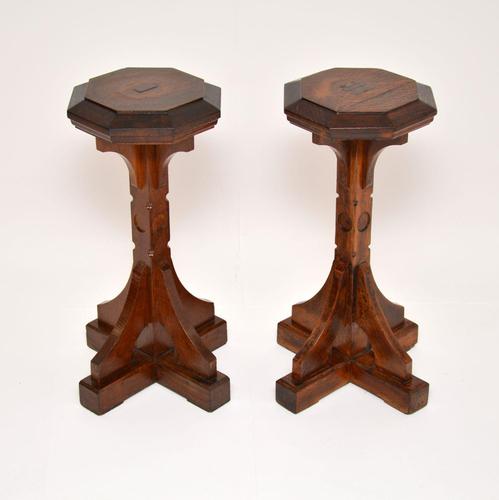 Pair of Solid Oak Pedestal Side Tables (1 of 11)