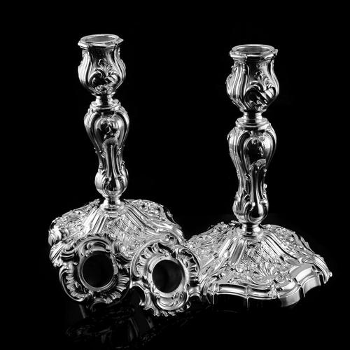 Magnificent Antique Solid Silver Pair of Rococo Candlesticks c.1890 (1 of 29)