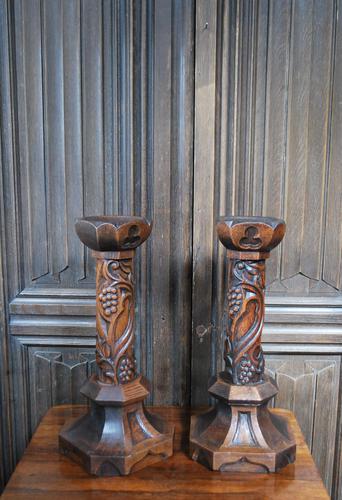 Pair of Oak Gothic Candlesticks / Lamps (1 of 6) Pair of Oak Gothic Candlesticks / Lamps (1 of 6)