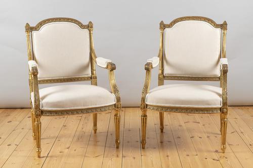 Pair of Large 19th Century Louis XV1 Style French Gilt Armchairs (1 of 10) Pair of Large 19th Century Louis XV1 Style French Gilt Armchairs (1 of 10)