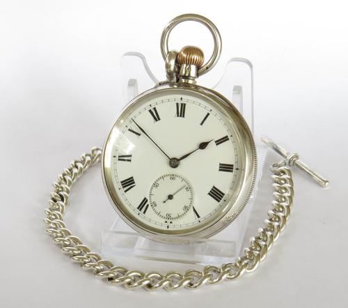 Antique Silver Longines Pocket Watch Retailed by J W Benson + Chain (1 of 5)