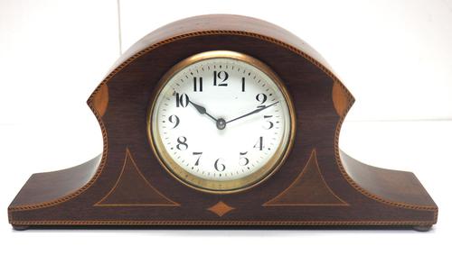 Impressive Solid Mahogany Edwardian Timepiece Clock Hat Shaped with Satinwood Inlaid Decoration (1 of 8) Impressive Solid Mahogany Edwardian Timepiece Clock Hat Shaped with Satinwood Inlaid Decoration (1 of 8)
