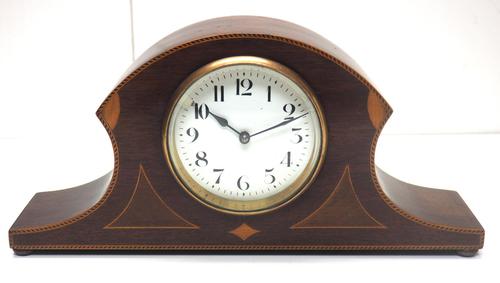 Impressive Solid Mahogany Edwardian Timepiece Clock Hat Shaped with Satinwood Inlaid Decoration (1 of 8)