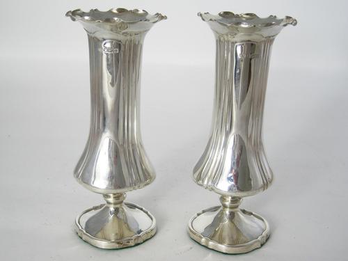 Pair of Edwardian Silver Vases with a Crimped Scalloped Rim (1 of 5) Pair of Edwardian Silver Vases with a Crimped Scalloped Rim (1 of 5)