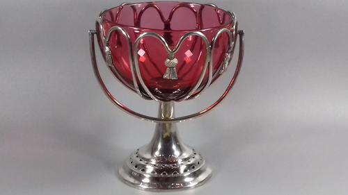 Edwardian cranberry glass silver plated sugar bowl/ bob bon dish swags (1 of 13)