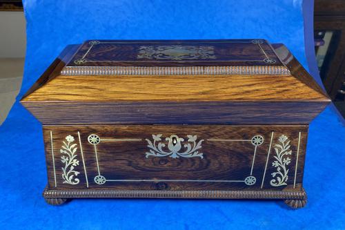 Regency Rosewood Brass Foliate Inlaid Tea Caddy (1 of 15) Regency Rosewood Brass Foliate Inlaid Tea Caddy (1 of 15)