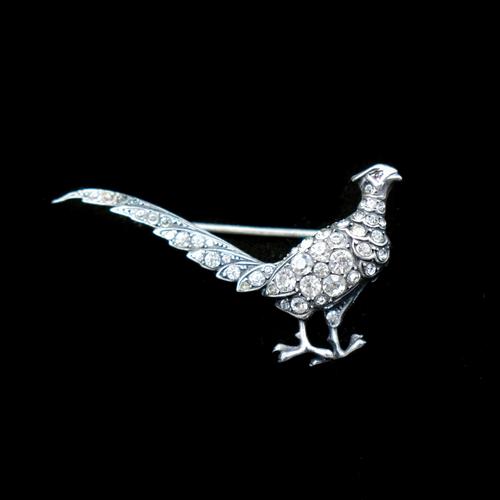 Antique Pheasant Bird Paste Sterling Silver Brooch Pin (1 of 7)