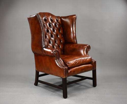 George II Style Brown Leather Hand Dyed Wingback Armchair (1 of 17)