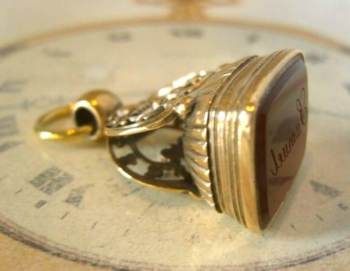 Antique Pocket Watch Chain Fob 1890s Victorian Large Gilt & Carnelian Samuel Fob (1 of 12)