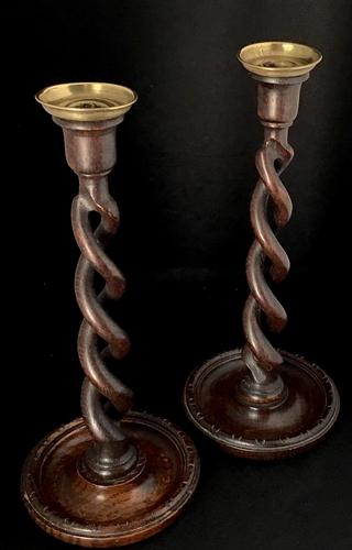 Pair of Late  Victorian Oak Open Twist Candlesticks (1 of 3)