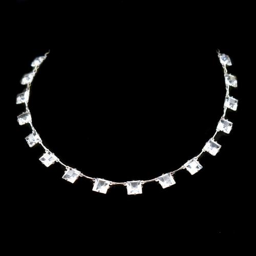 Art Deco Princess Cut Paste Sterling Silver Riviere Short Necklace (1 of 9)