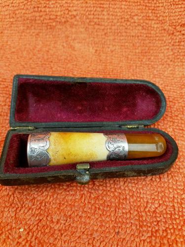 Antique Sterling Silver Hallmarked Meerschaum & Amber Cheroot Holder 1891 Louis Blumfeld, Birmingham (1 of 8)